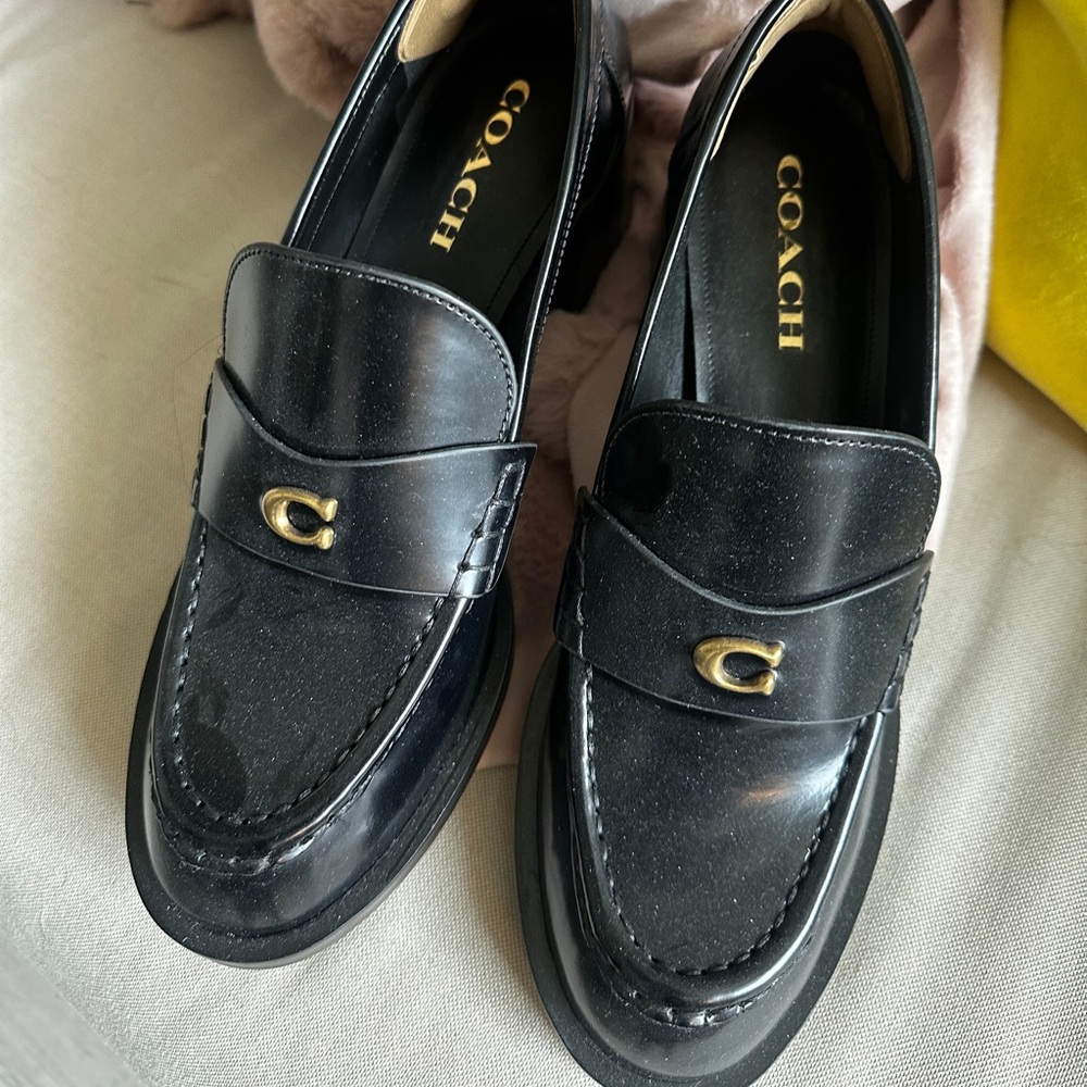 Coach Natalie Black Leather Women’s Loafers with Gold 'C' Accent